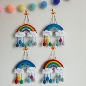 Rainbow Decor - Rainbow cloud decor - Raindrops decor - Home decor - Crochet rainbow - Nursery decor