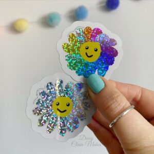 Daisy stickers - rainbow stickers - glittery stickers - rainbow daisy sticker