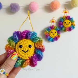 Rainbow flower - crochet flower decor - crochet rainbow flower - bag charm