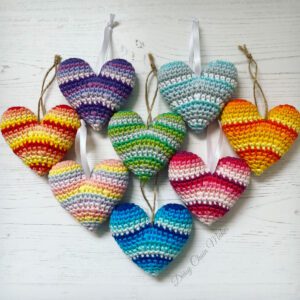 Colourful striped hearts